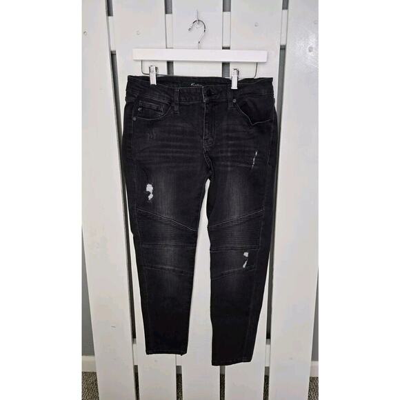 Kancan Wynne Moto Distressed Denim Stretch Black Jeans Size 11/29 Biker - Picture 1 of 13